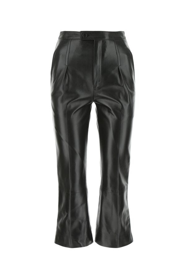 SAINT LAURENT SAINT LAURENT WOMAN BLACK LEATHER CROPPED-CUT PANT