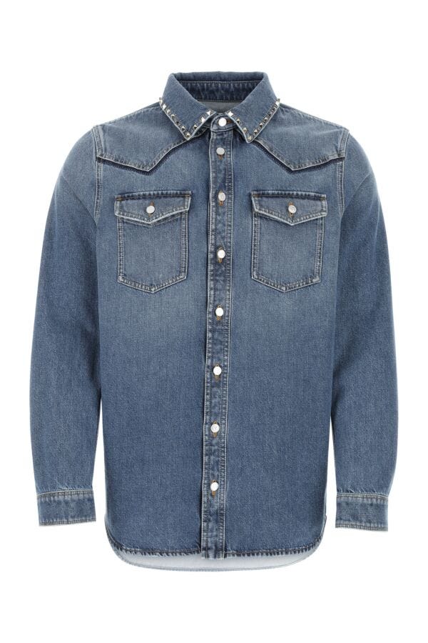 Valentino Garavani Man Denim Shirt In Blue