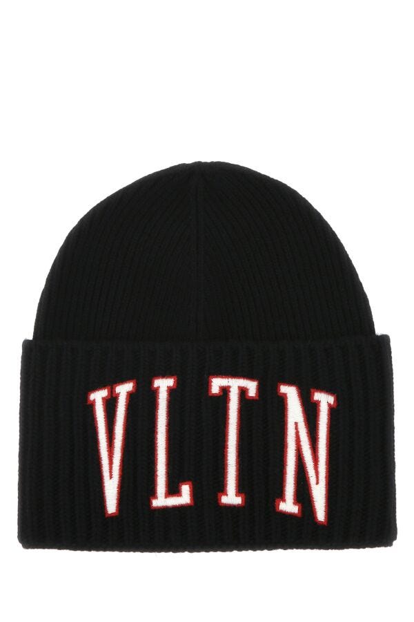 Valentino Garavani Man Black Wool And Acrylic Beanie