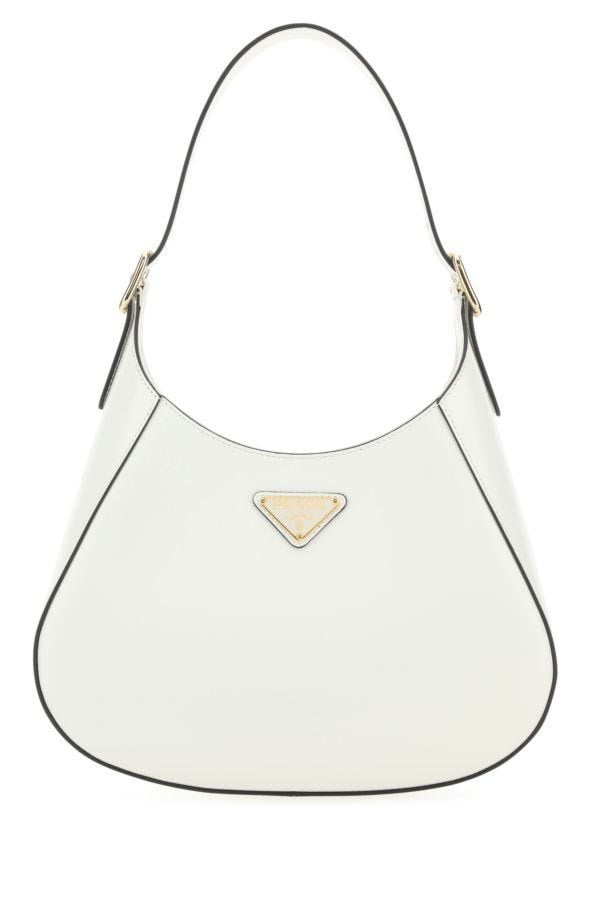 Prada Cleo Brushed Leather Shoulder Bag In White