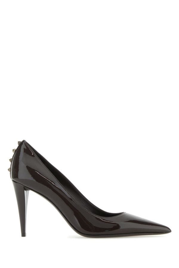 Valentino Garavani Woman Dark Brown Leather Rockstud Pumps In Black