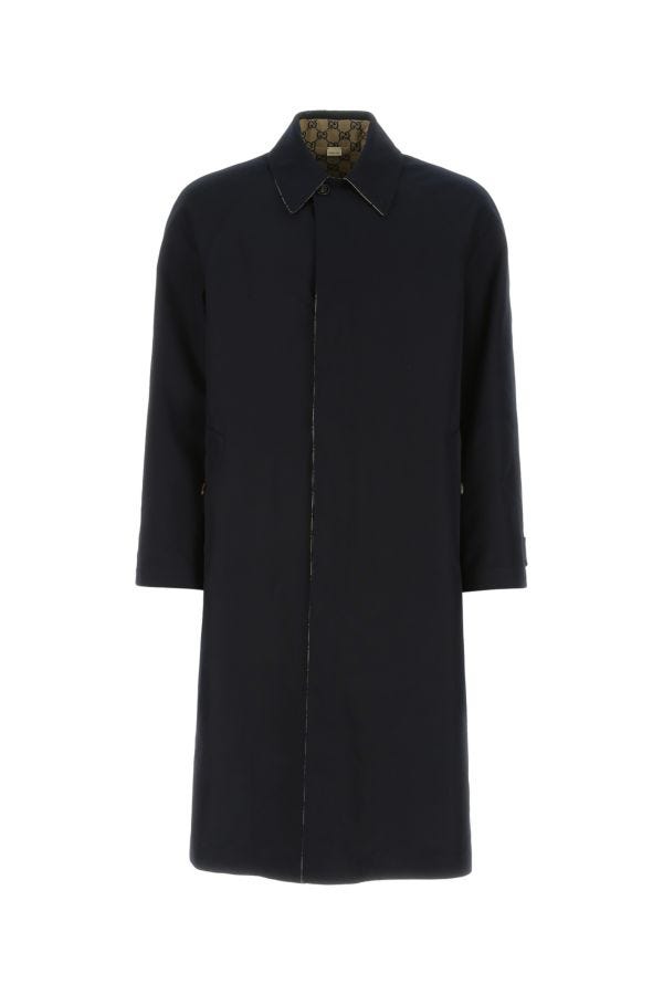 Gucci Man Dark Blue Polyester Trench Coat In Black