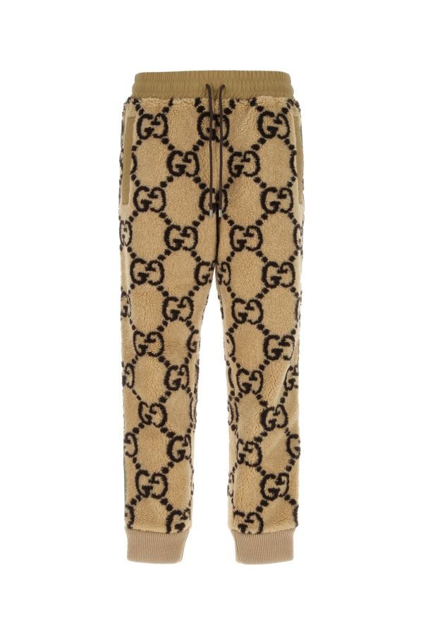 Gucci Man Embroidered Teddy Joggers In Brown