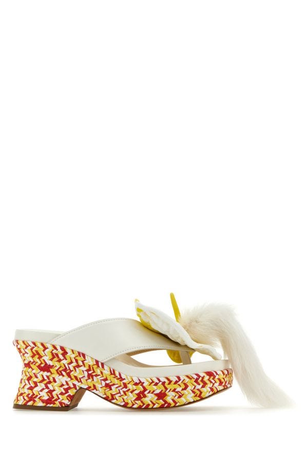 Loewe Woman White Leather Petal Thong Mules In Multicolor
