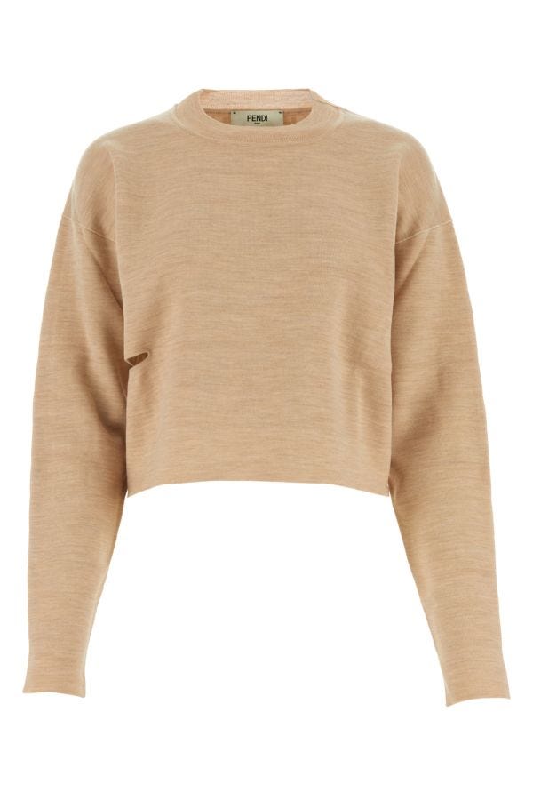 Fendi Woman Beige Wool Blend Reversible Sweater In Brown