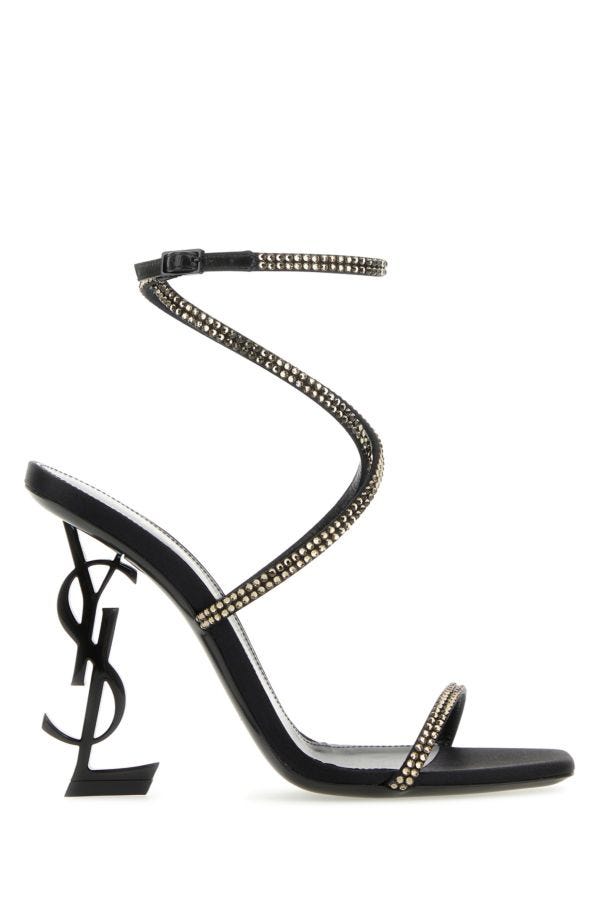 Saint Laurent Woman Embellished Satin Opyum 110 Sandals In Black