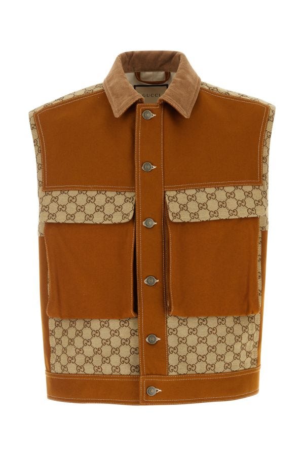 Gucci Man Multicolor Cotton Vest In Brown