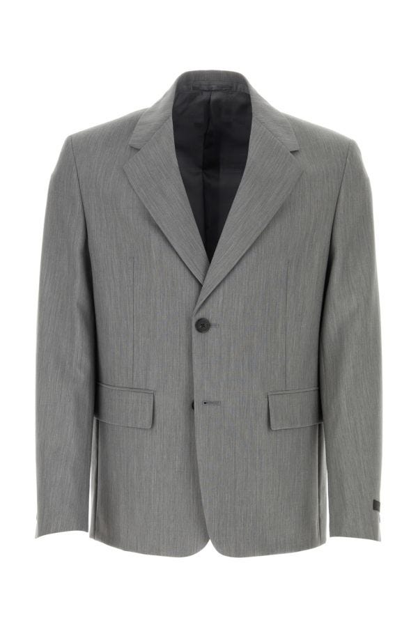 Prada Man Melange Grey Wool Blend Blazer In Gray