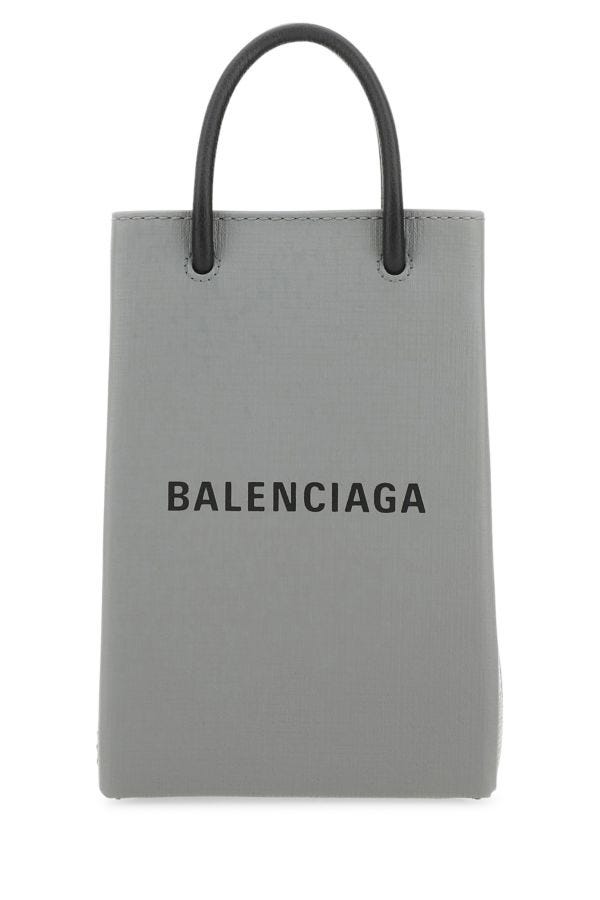 Balenciaga Woman Grey Leather Phone Case In Gray