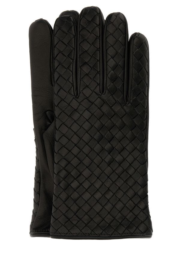 Shop Bottega Veneta Man Black Nappa Leather Gloves