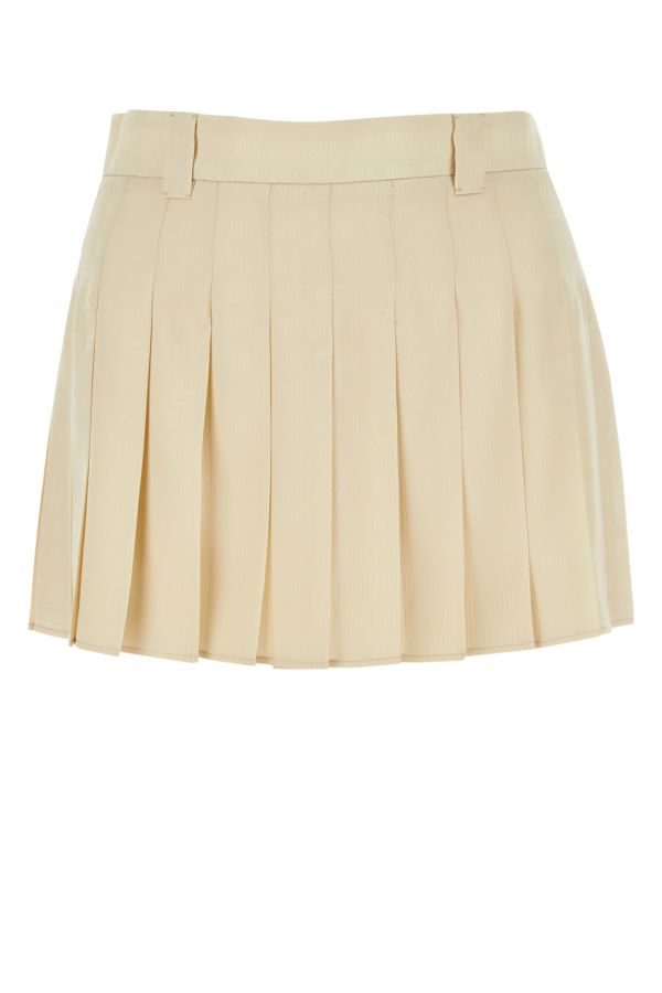 Miu Miu Woman Sand Silk Mini Skirt In Brown