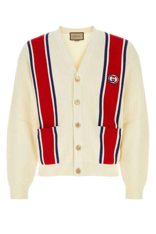 Gucci Man Ivory Cotton Cardigan In White