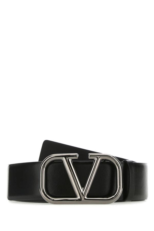 Shop Valentino Garavani Man Black Leather Vlogo Signature Belt