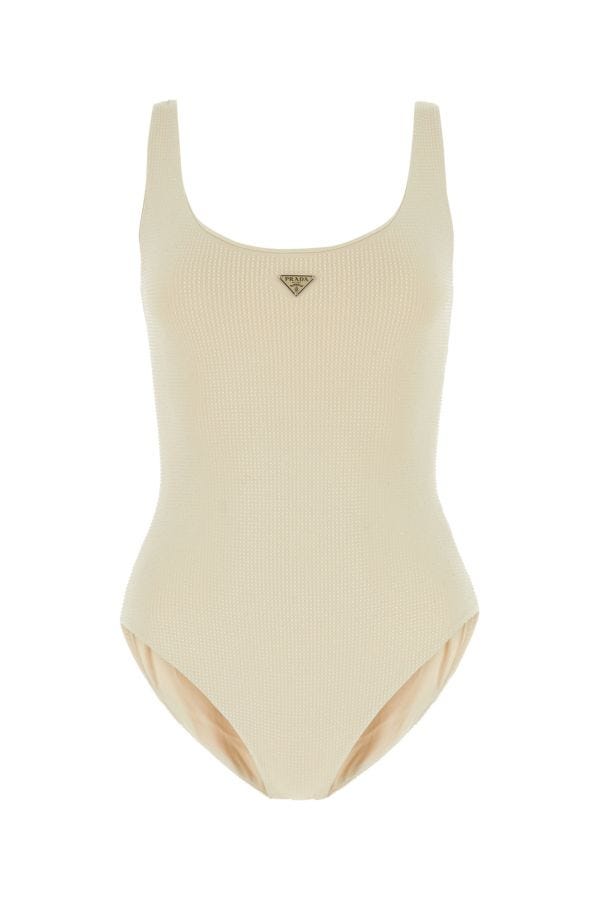 Shop Prada Woman Embellished Stretch Nylon Swimsuit In Multicolor