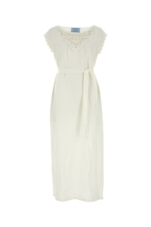 Prada Woman Ivory Linen Dress In White