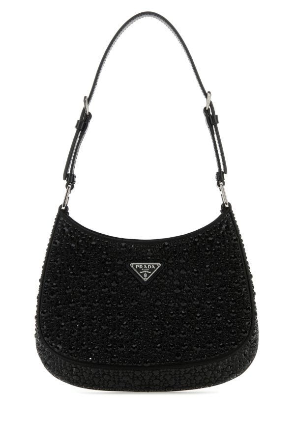 Prada Woman Embellished Satin Cleo Handbag In Black