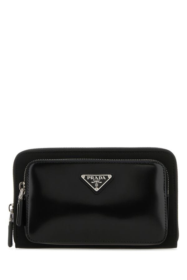 Prada Man Black Leather And Re-nylon Belt Bag