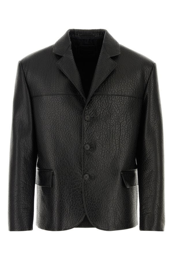 Shop Prada Man Black Nappa Leather Blazer