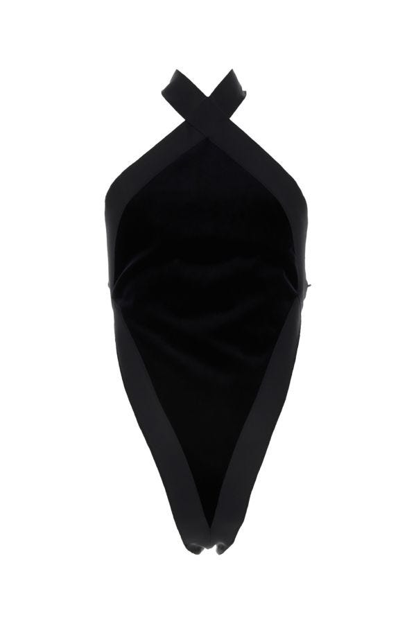 Saint Laurent Woman Black Velvet Bodysuit