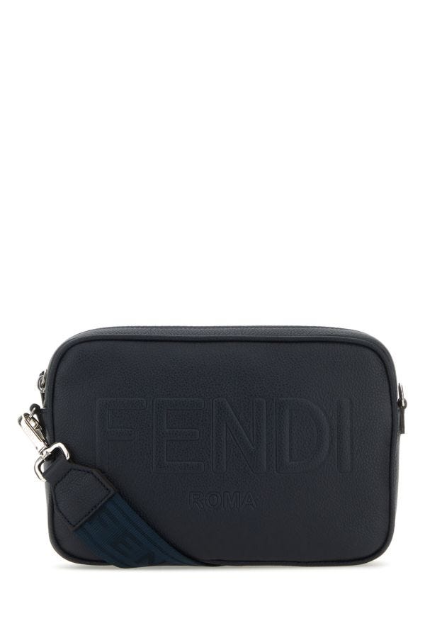 Fendi Man Navy Blue Leather Camera Case Crossbody Bag