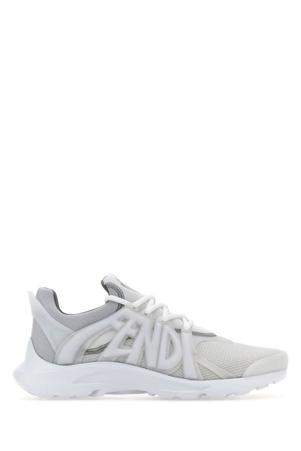 Fendi Man White Mesh And Rubber Tag Sneakers