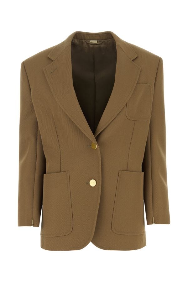 Gucci Woman Biscuit Wool Blazer In Brown