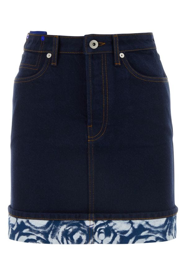 Shop Burberry Woman Dark Blue Denim Mini Skirt