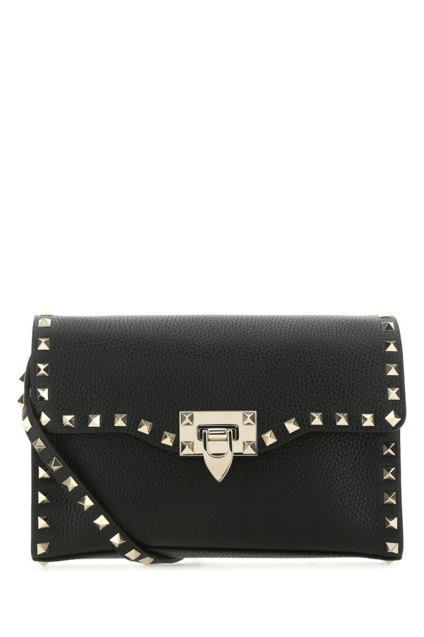 Valentino Garavani Woman Black Leather Rockstud Crossbody Bag