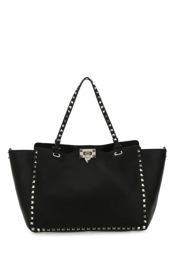 Valentino Garavani Woman Black Leather Medium Rockstud Shoulder Bag