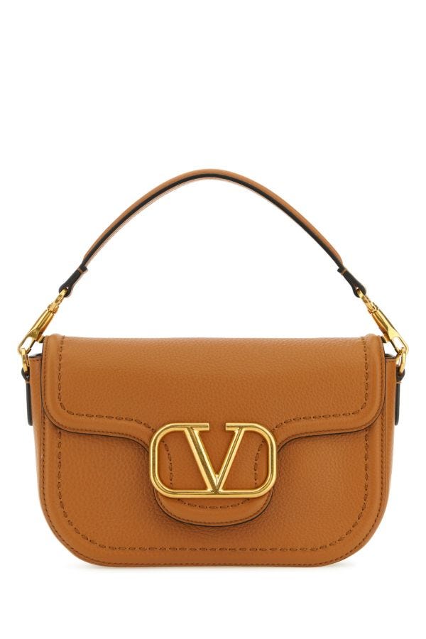Valentino Garavani Woman Camel Leather Alltime Shoulder Bag In Brown