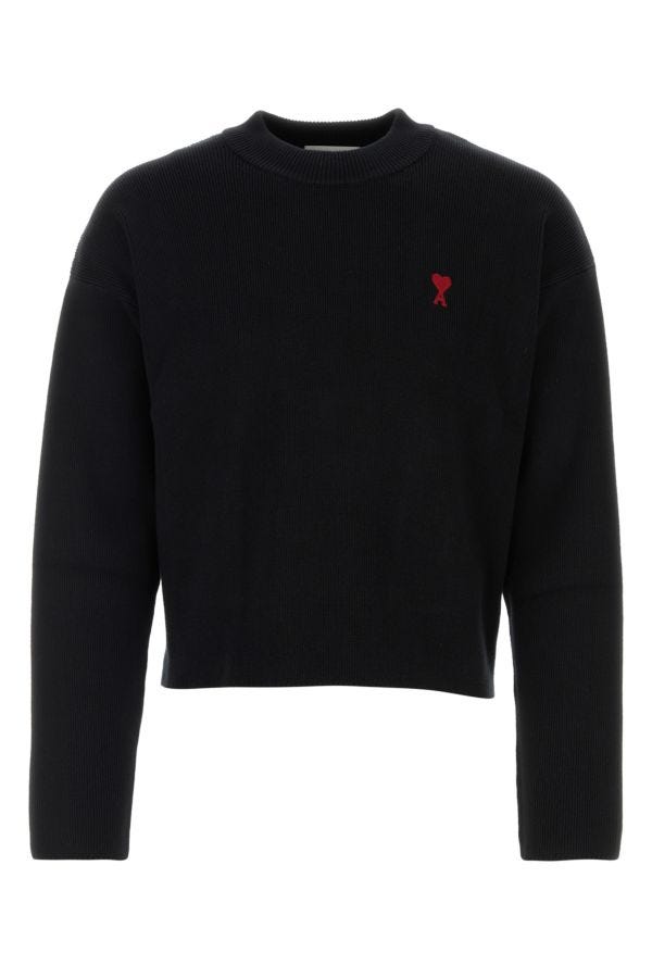 Ami Alexandre Mattiussi Ami Unisex Black Stretch Cotton Blend Sweater