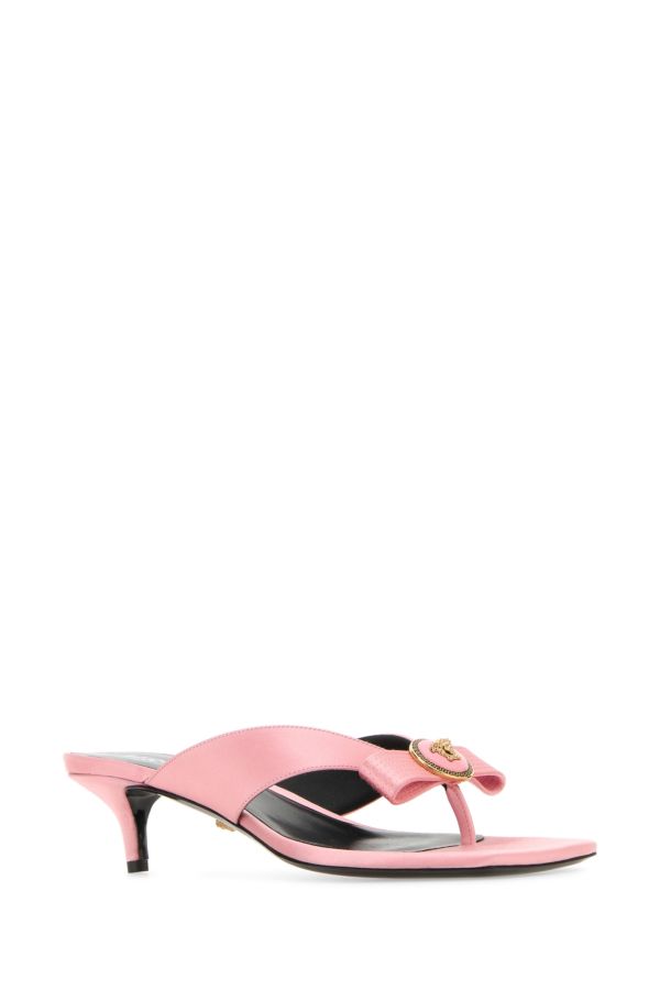 Shop Versace Woman Pink Satin Gianni Ribbon Thong Mules