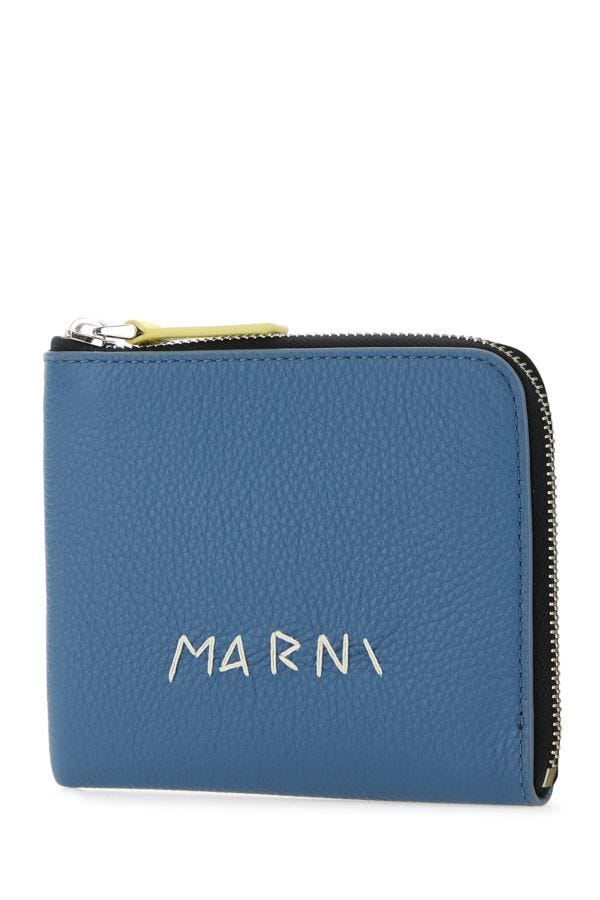 Shop Marni Man Slate Blue Leather Wallet