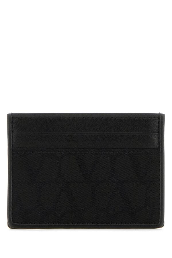 Valentino Garavani Man Black Leather And Fabric Toile Iconographe Card Holder