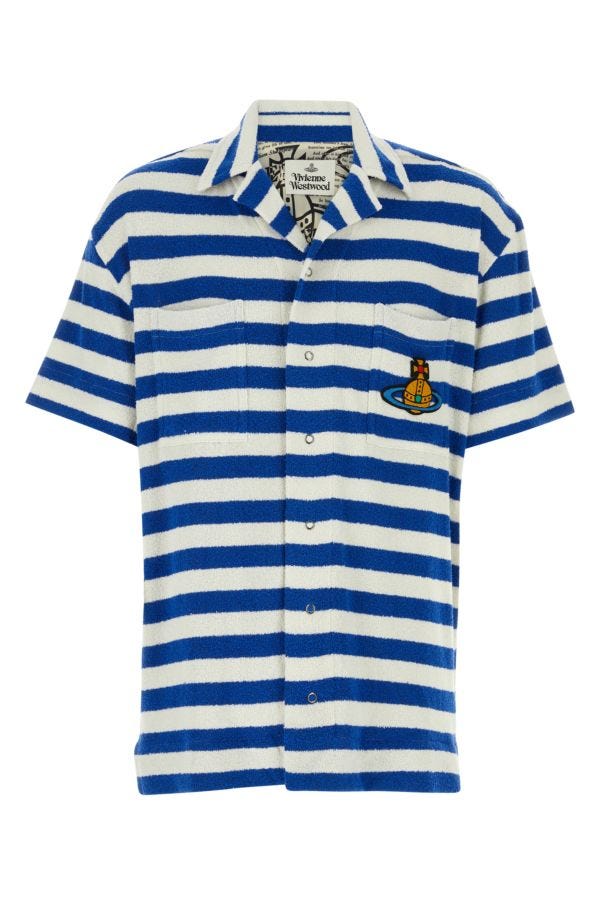 Vivienne Westwood Man Embroidered Terry Fabric Camp Shirt In Multicolor