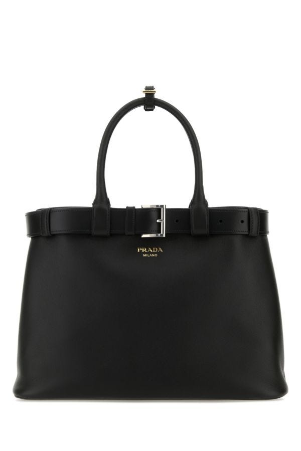 Prada Woman Black Leather  Buckle Large Handbag