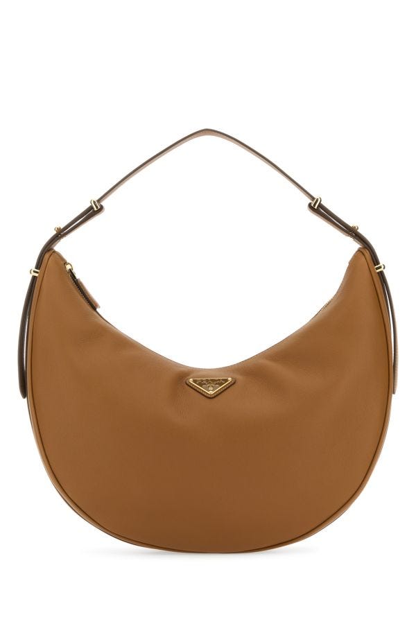 Prada Woman Caramel Leather Big Arquã¨ Handbag In Brown