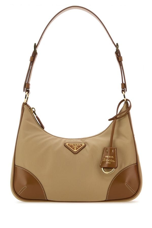 Prada Woman Camel Re-nylon Re-edition 2002 Shoulder Bag In Brown