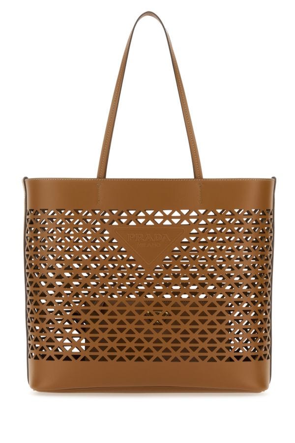 Prada Woman Caramel Leather Shopping Bag In Brown