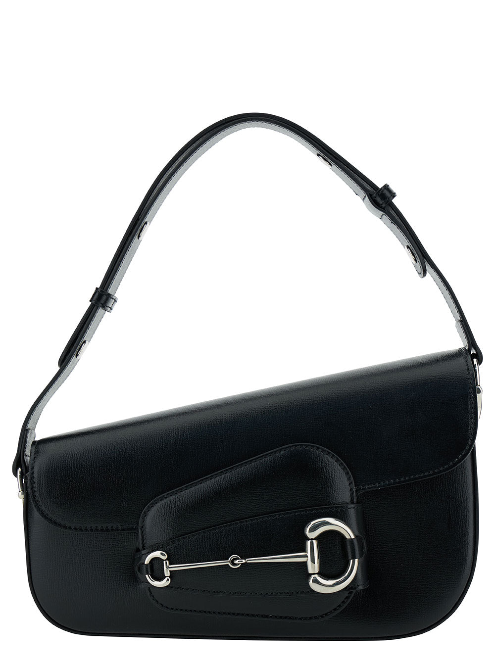 Gucci Leather Shoulder Bag With Iconic Frontal Horsebit In Black