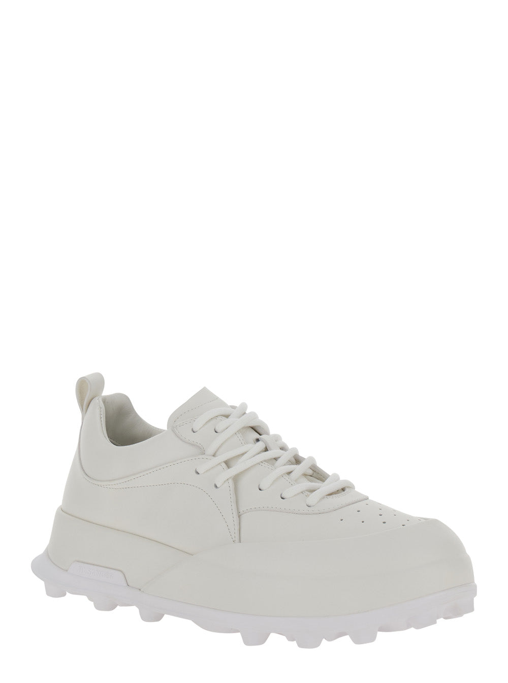 Jil Sander Orb White Low Top Sneakers With Cleated Sole In Leather In Multicolor