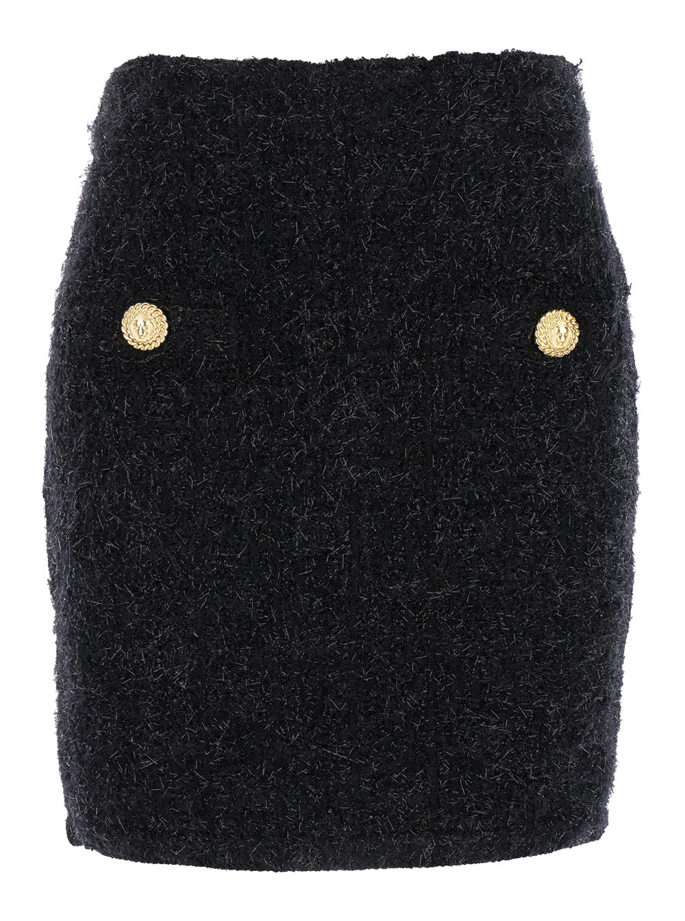 Balmain Black Pencil Mini Skirt With Jewel Buttons In Tweed Woman In Multicolor
