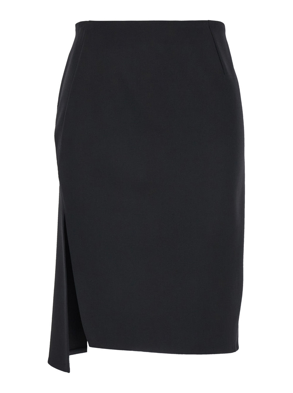 Versace Black Midi Skirt With Side Slit In Stretch Wool Woman In Multicolor