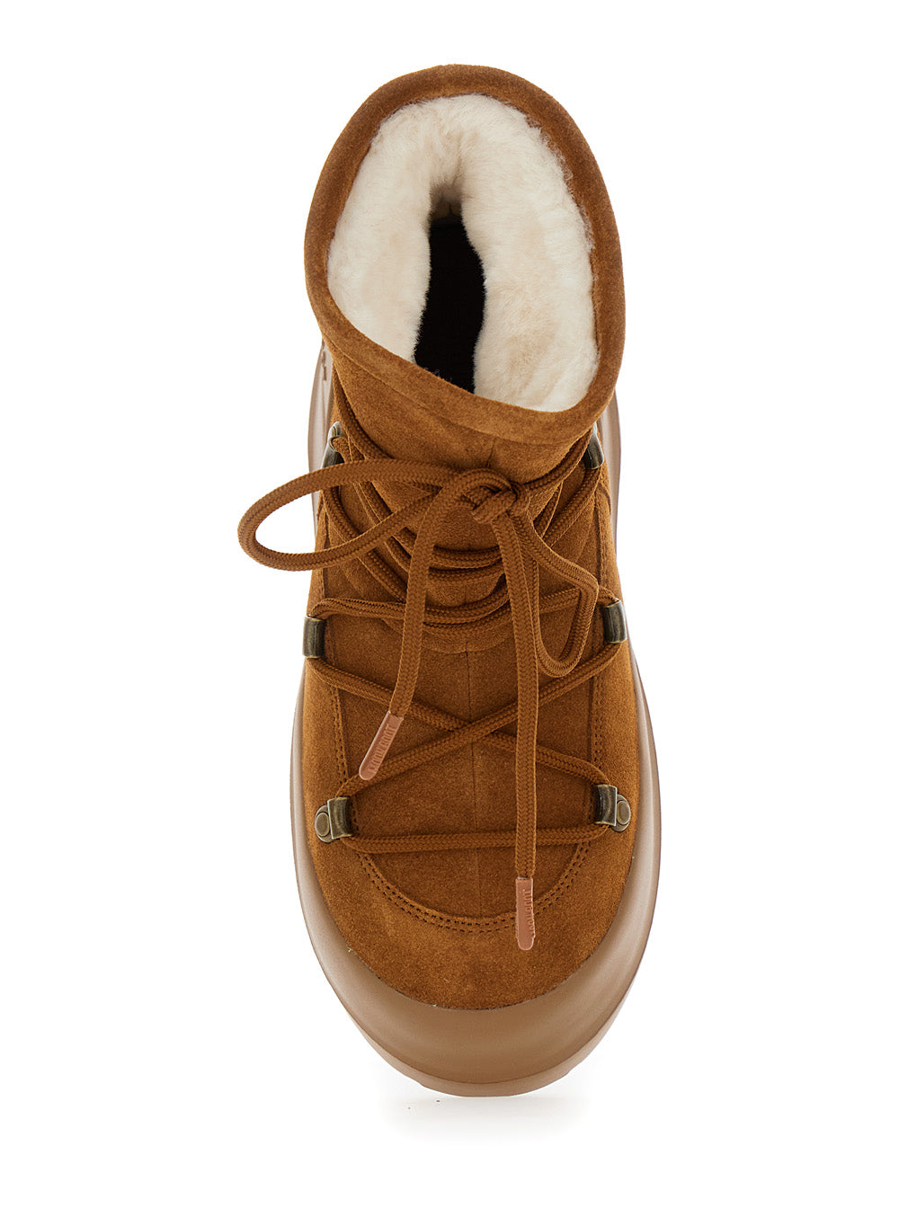 Moon Boot Women 'luna' Brown Ankle Boots With Laces In Suede And Tech Fabric Woman In Brown
