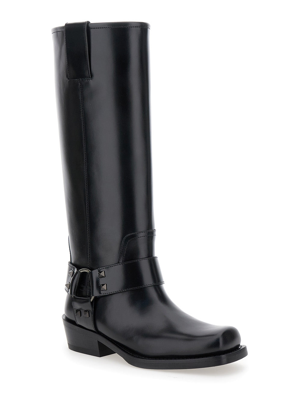 Valentino Rockstud Biker Knee-high Leather Boots In Multicolor