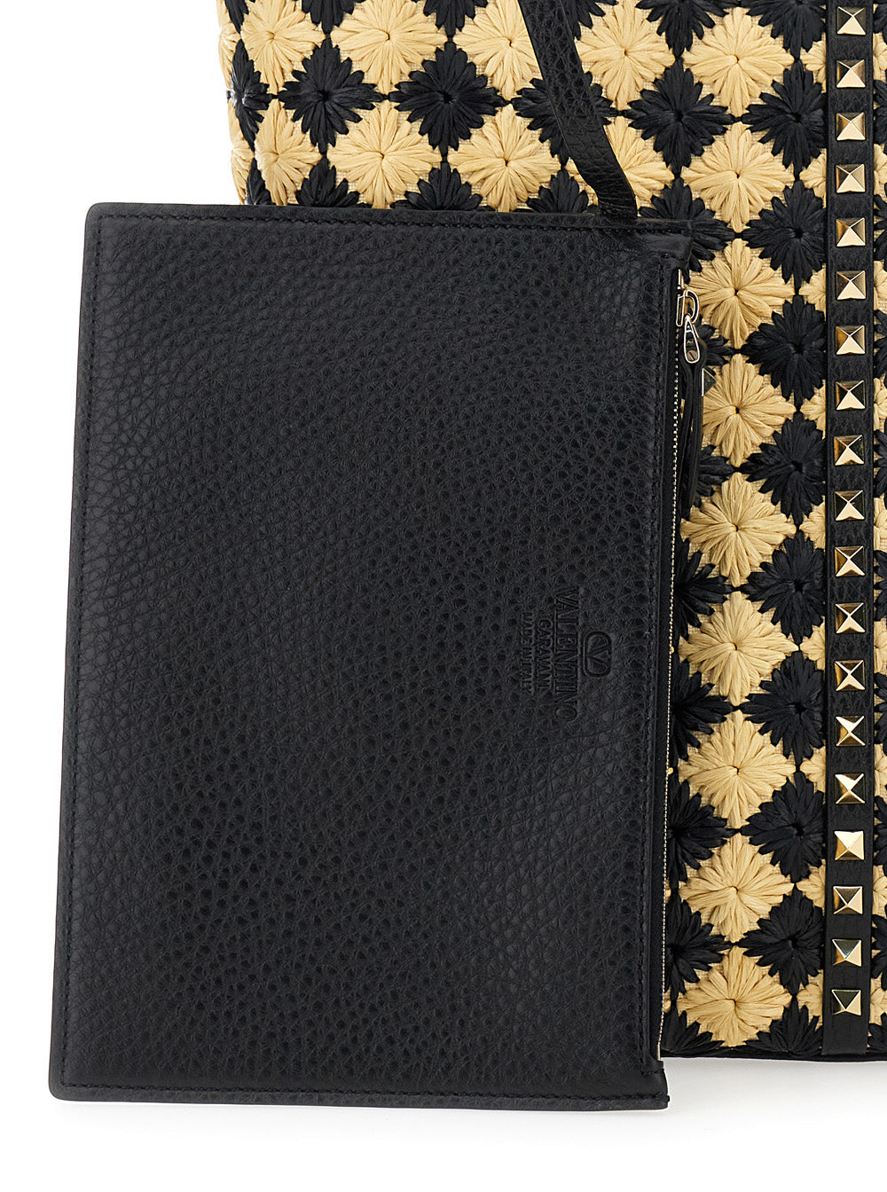Valentino Garavani Beige Shopper With All-over Diamond Pattern And Applied Rockstud Studs In Synthet In Multicolor