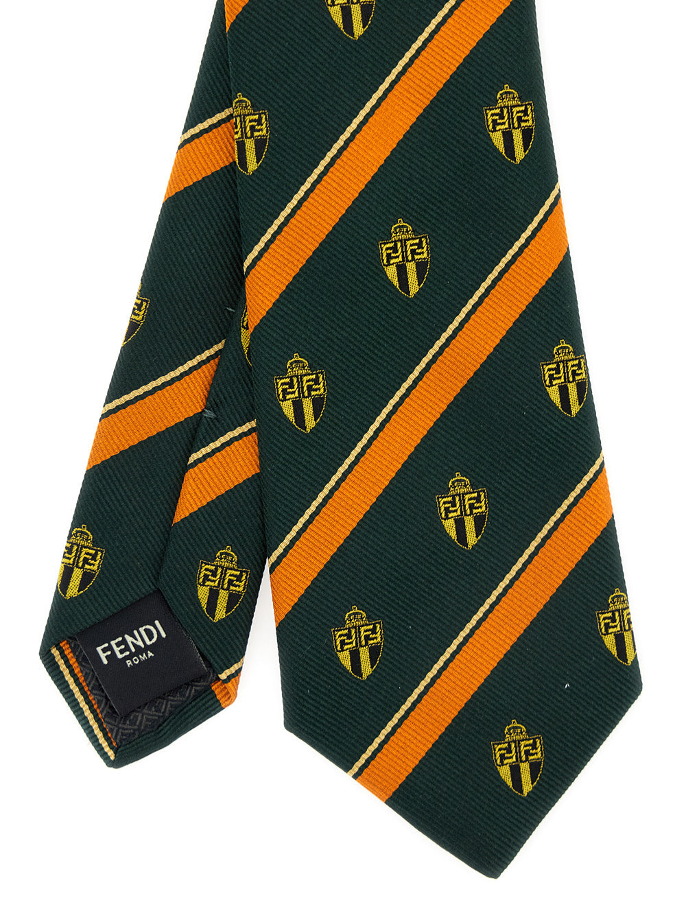 Fendi Blue Silk Tie With All-over Crest Motif And All-over Striped Motif In Silk Man In Multicolor