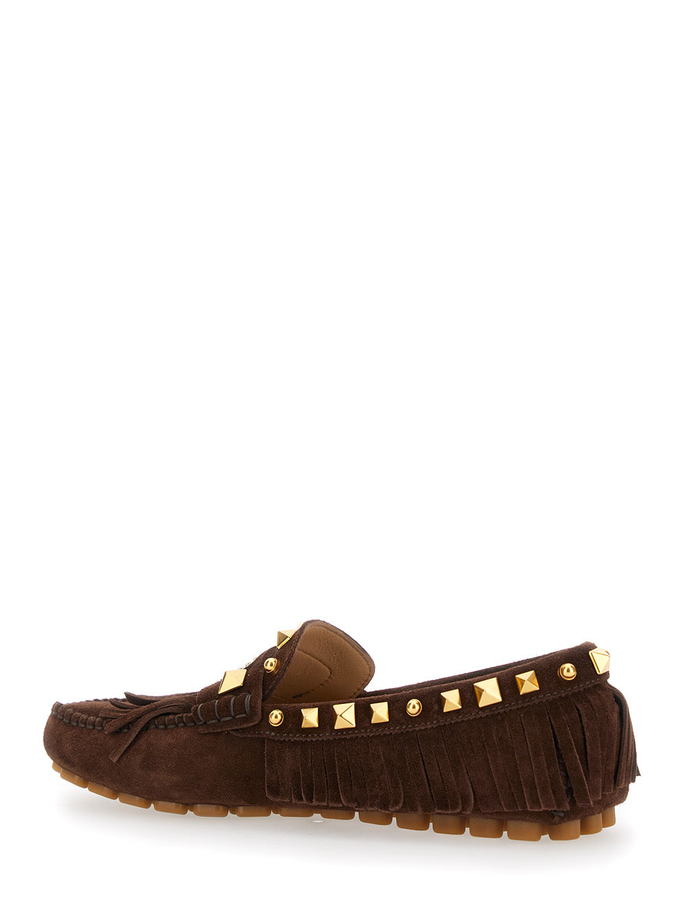Valentino Garavani 'plaster Caster' Brown Loafers With Vlogo On The Front And Fringed Details In Sue