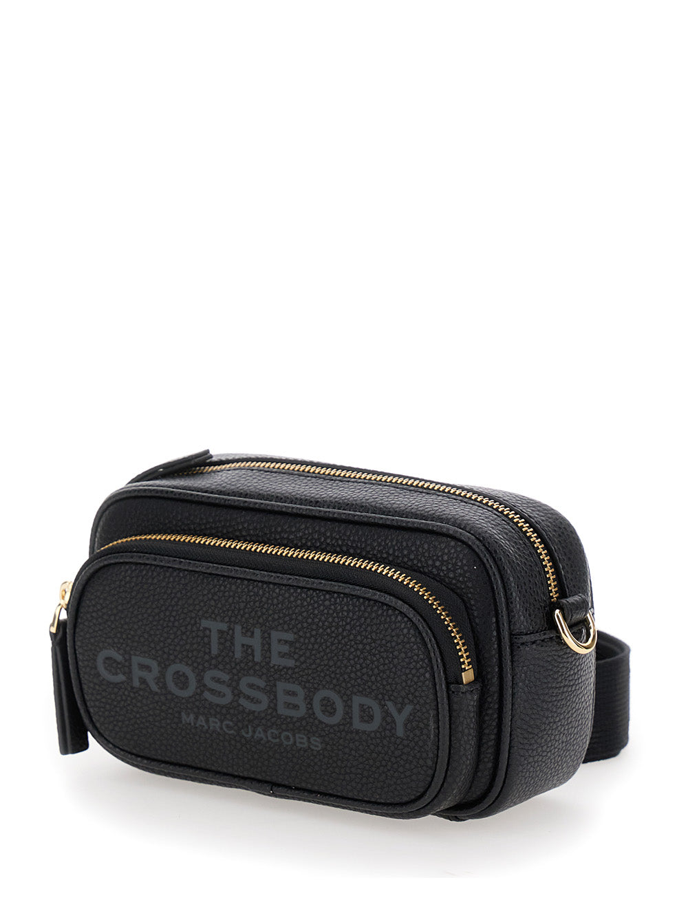 Marc Jacobs Women 'the Crossbody' Black Shoulder Bag With Logo Embossed On The Front In Hammered Lea In Black
