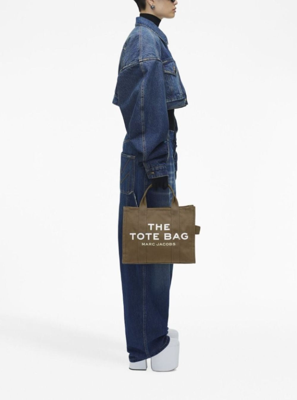 Marc Jacobs Women 'the Medium Tote' Brown Tote Bag With Logo Lettering On The Front In Cotton Woman In Green